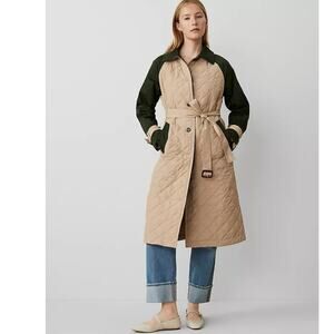 $228 NWT Ann Taylor Weekend Collection Quilted Mixed Media Mac Trench Coat XS